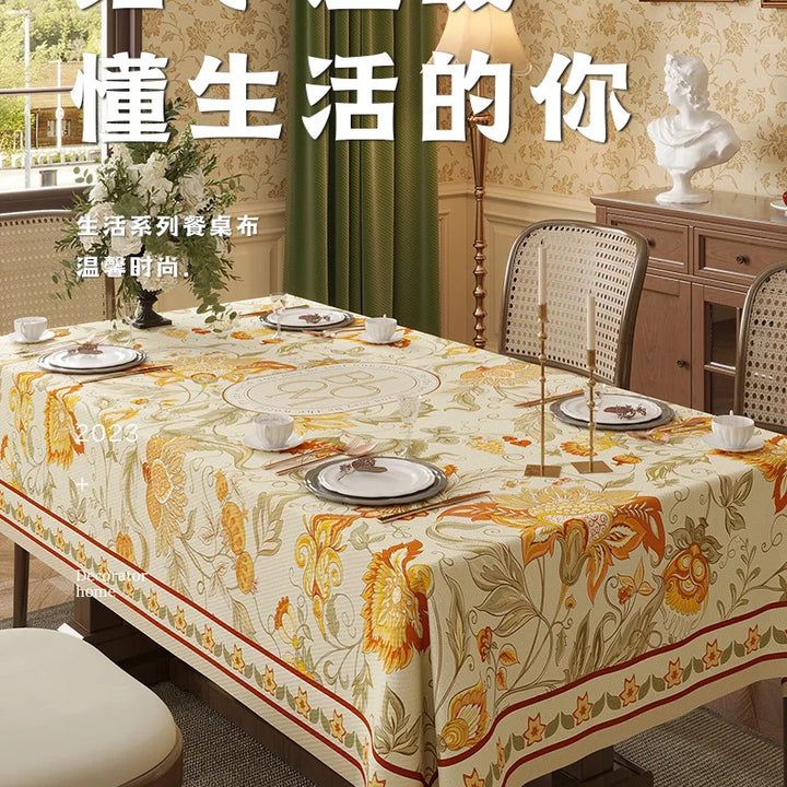 Table Cloth Waterproof Light Luxury Dining Table Tablecloth Rectangular Household Tea Table Cloth American Style Countryside