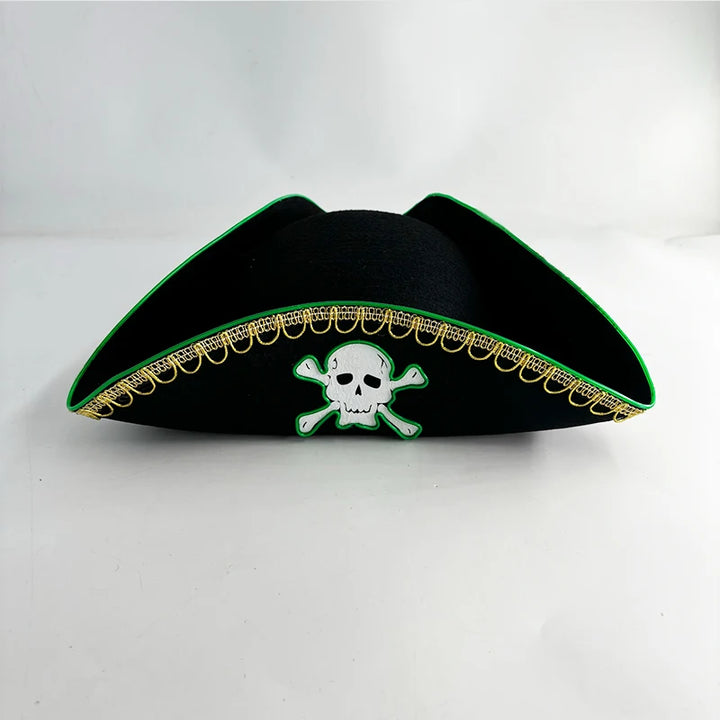 Adults Black Pirate Hats with Skull Pattern Halloween Cosplay Props Parties Caribbean Pirate Costume Hats LED Glowing Party Hat