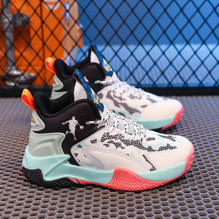 Childrens Basketball Shoes Big Kid Non Slip High-top Sport Training Sneakers Lightweight Outdoor Basketball Boots for Boy Yout