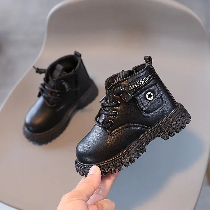 Kids Boots for Boys Spring Autumn Children's Causal Ankle Boots Fashion Black Versatile Girls School Leather Boots Side Zipper