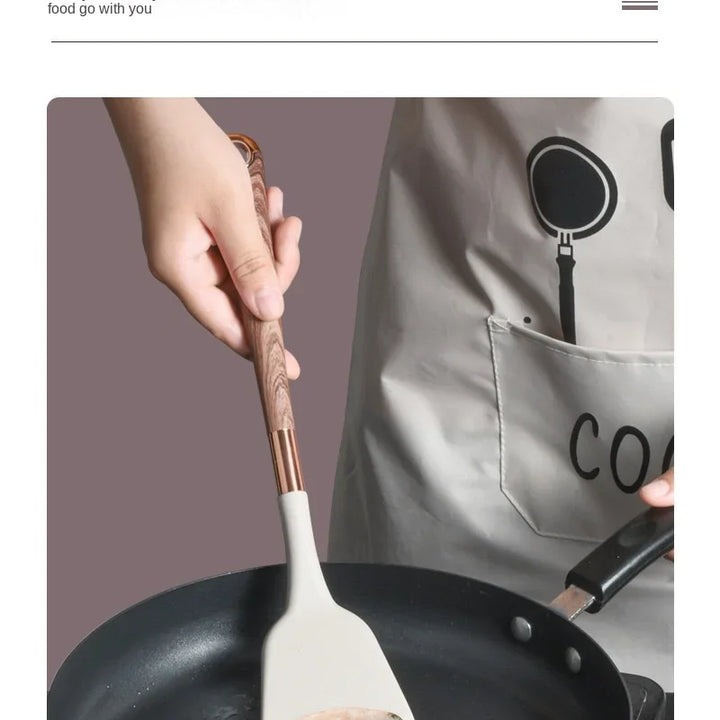 Kitchen Utensils Silicone Cooking Utensils Kitchenware, Gold-plated Wood Grain Handle, Spatula, SpoonsCooking Pots Set