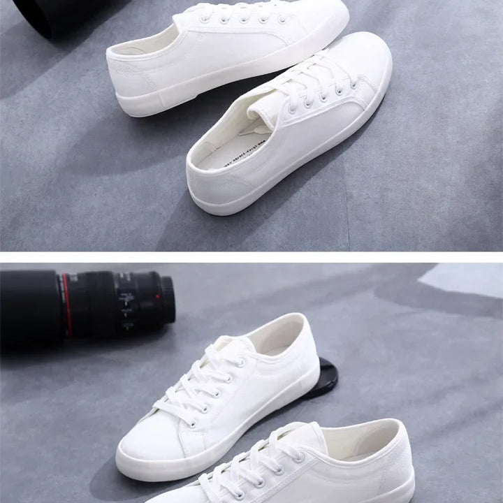 Unisex White Canvas Sneakers 👟
Classic, comfy, and versatile. These lace-up vulcanized shoes are perfect for students and everyday wear. Great fit for both men and women!