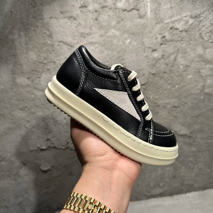Kids Sneakers Girls Boys Leather Children Shoes Luxury Lace Up Casual Spring Streetwear Black White Boots