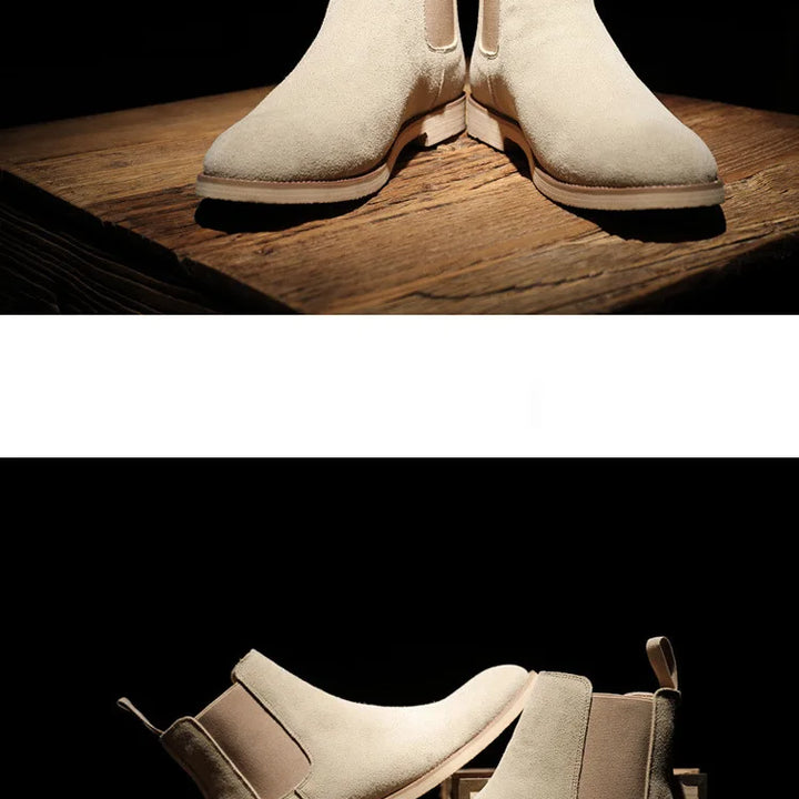 Man Retro Suede Genuine Leather Chelsea Boots Men Fashion Short Ankle Boot Casual British Style High-Top Shoes