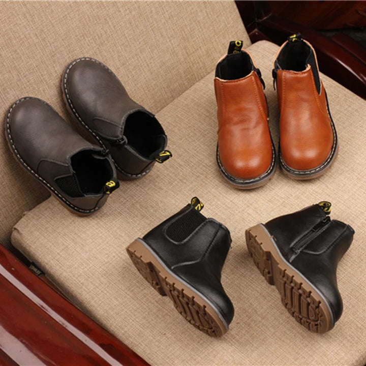 Retro Style Children Boots 2023 Autumn Winter Fashion Kids Solid Casual Cotton Shoes for Toddler Boys Girls Leather Boots