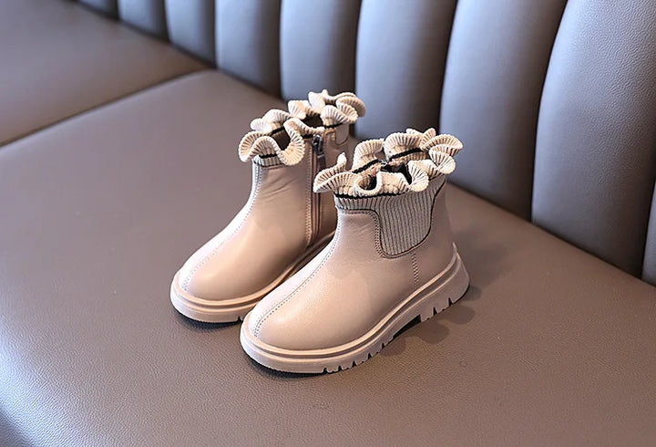 Girls Boots Fashio Knitted Ankle Boots Autumn Winter Soft Leather Slip on Kids Shoes Princess Non-slip Plush Snow Boots ботинки