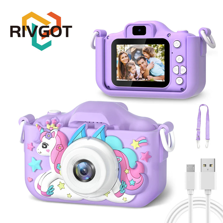 Unicorn Kids Toy Cameras 1080P HD Video Camera 48MP Dual Camera With Silicone Protective Cover 32GB Card Boy Girl Birthday Gifts
