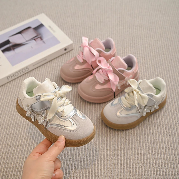 Kids Skate Sneakers for Girls 2025 Autumn New Toddler Walking Shoes Cute Ornament Non-slip Retro Comfort School Sports Sneakers