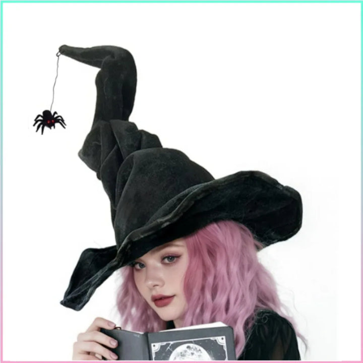 Halloween women black witch hat wizard grey hat role play Sorting Hat pointed cap with spider