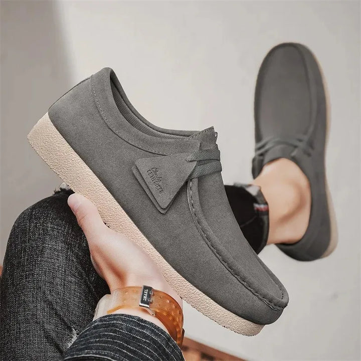 Fashion Khaki Casual Shoes For Men Suede Leather Loafers  Lightweight Leisure Shoes