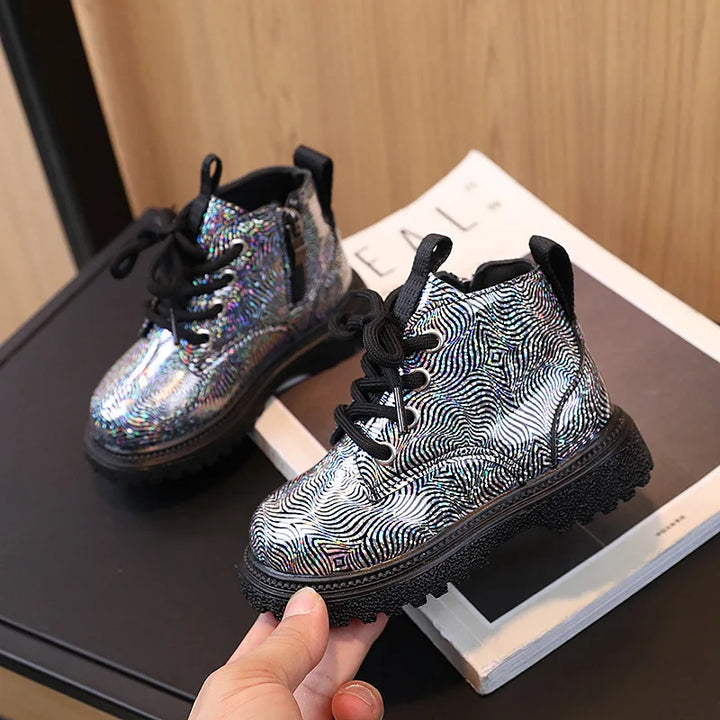 Kids Shoes Boots for Girl Spring Autumn New Toddlers Leather Boots Fashion Glossy Children's Platform Ankle Boots Side Zipper