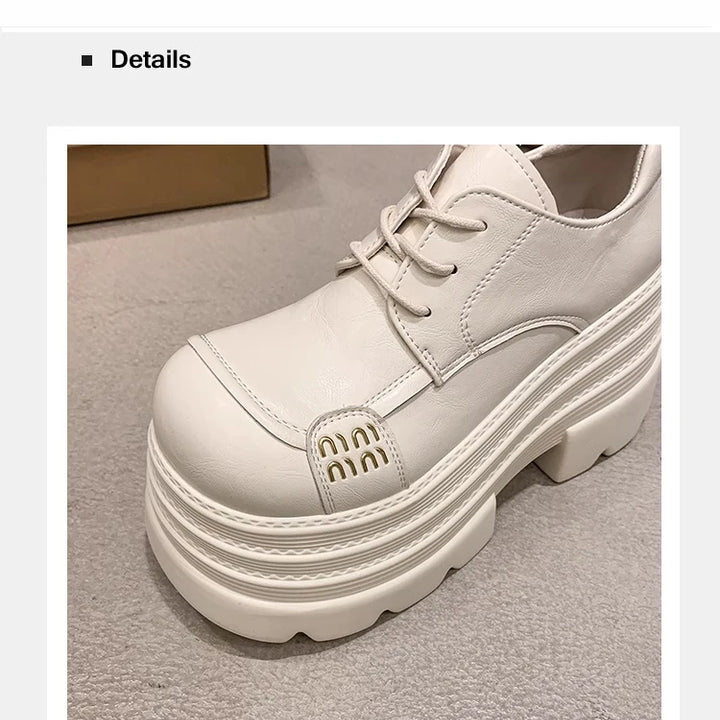 Women's Leather Sneakers New High Platform Lace-up Casual Shoes Thick Sole 10CM Heels Walking Shoes Zapatos Mujer