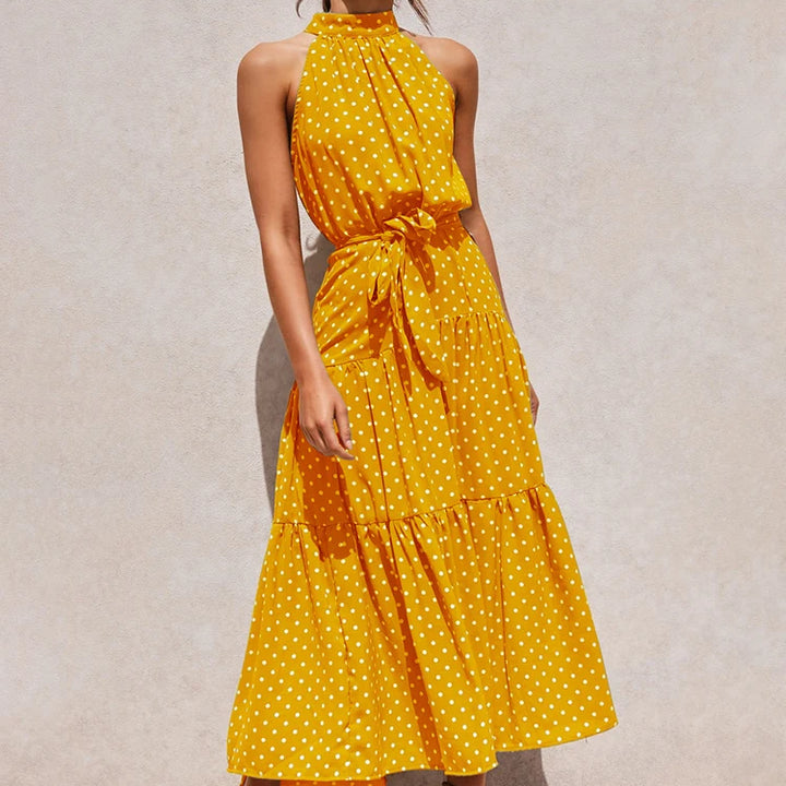 Long Dress Polka Dot Casual Dress Black Sexy Halter Clothes For Women