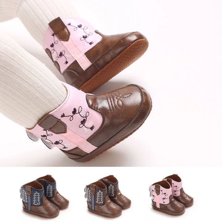 Children's ankle height boots - imitation leather upper and sole, fabric insole, street style solid color, suitable for all seas