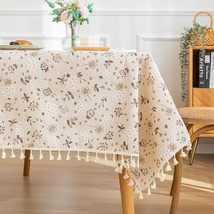 Flower Pattern Tablecloth Cotton Linen Blend Rectangular Dining Table Cover for dining Buffet Parties and Camping Decoration