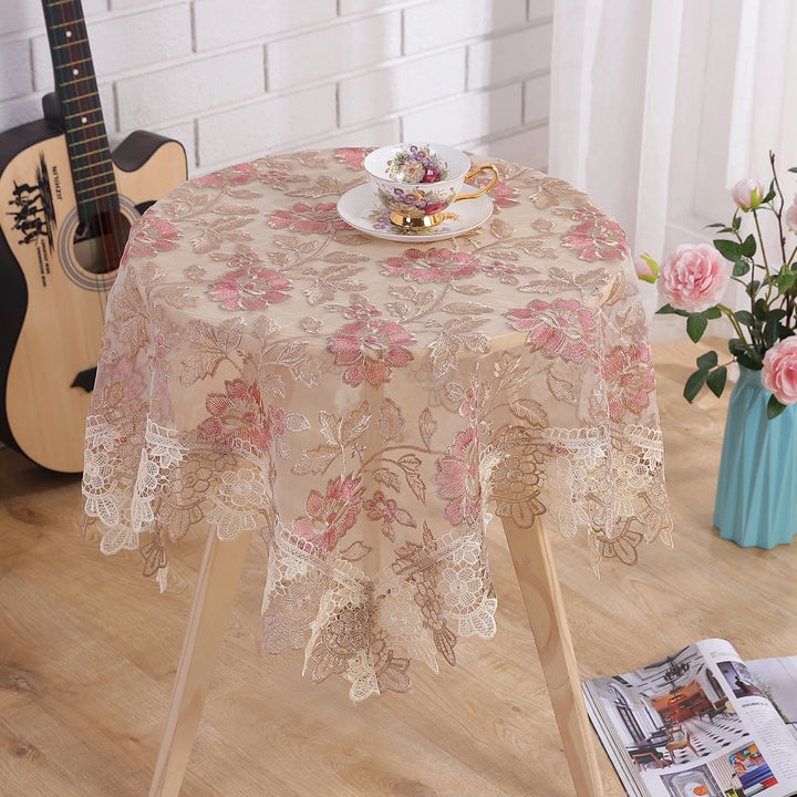 Battilo Lace Table Cover Round Rectangular Tablecloth Luxury Embroidered Coffee Table Cloths for Dining Table Wedding Home Decor
