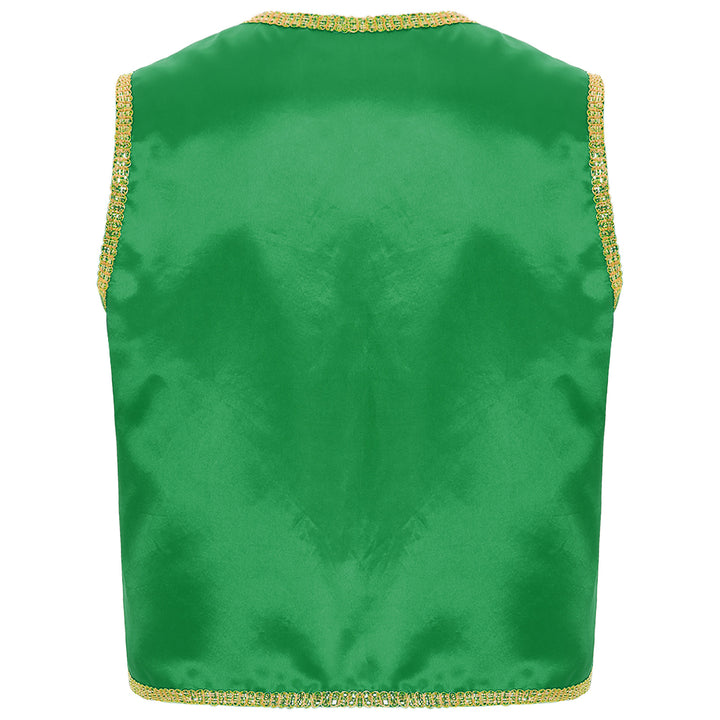 Mens Halloween Costume Mythical Arabian Prince Carnival Cosplay Party Outfit Sequin Trim Waistcoat with Belted Pants