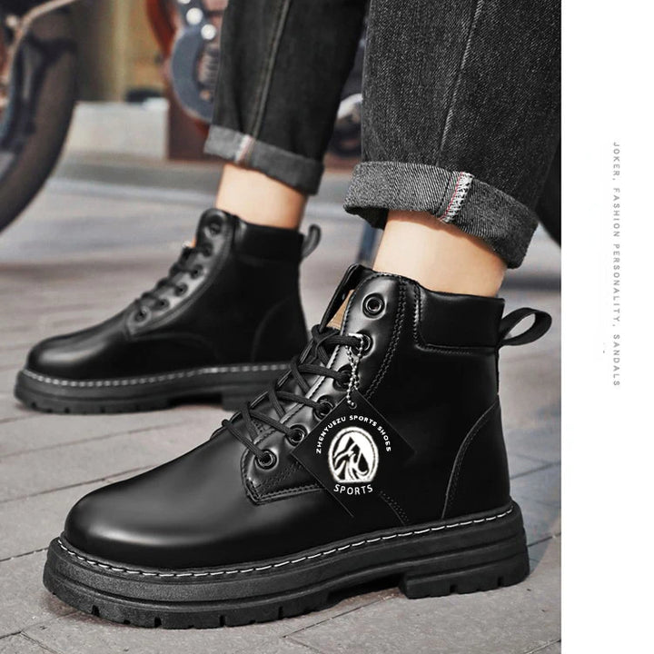 High Top Men's Ankle Boots Designer Luxury Man Motorcycle Boots British Style Leather Boots Brand Lace-Up Men Shoe Botas Hombre