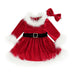 Christmas Baby Girl Clothes Party Dresses Long Sleeve O Neck Plush Patchwork A-line Dress with Belt and Headband Baby Clothing
