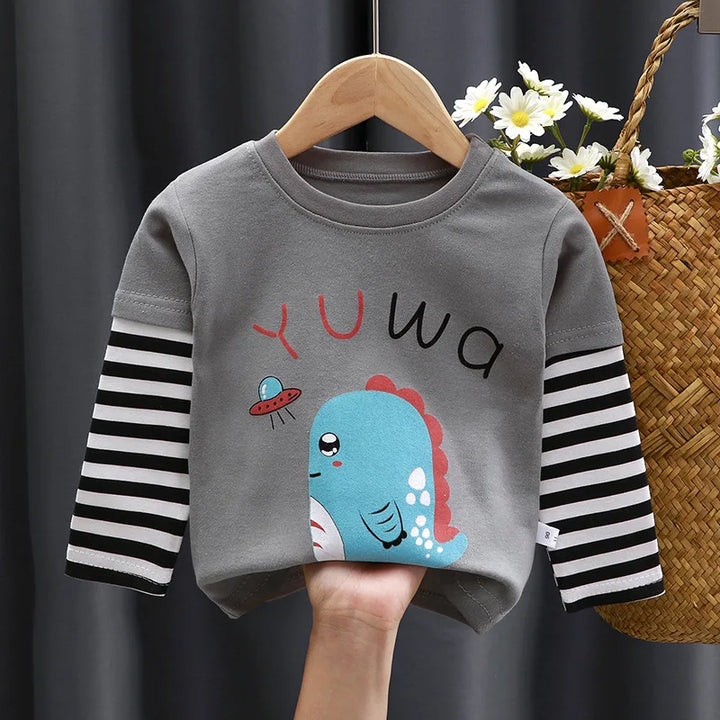 Spring and Autumn Children's T-Shirt Boys Girls Long-Sleeved Tops 0-5 Years Old Cartoon Bottoming Shirt Baby Children's Clothing
