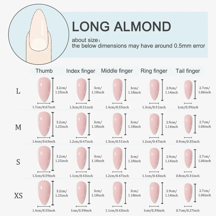 10pcs Halloween Goth Bone Press On Nail-Glossy Long Almond Shape False Nail Sweet and Cool Full Cover Design for Women and Girls