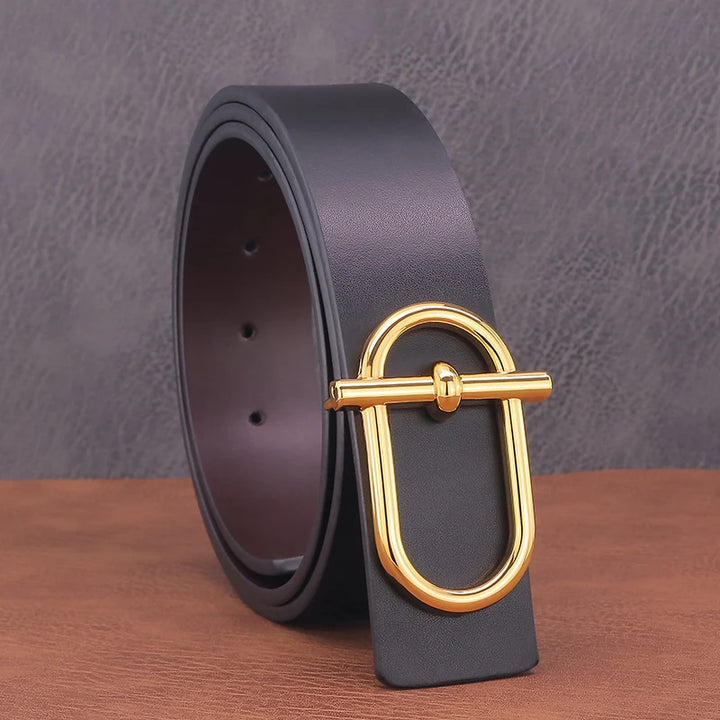 Personality Slide Buckle 3.8cm Cowskin Wide Luxury Strap Men Belts Genuine Leather  Designer Golden Jeans Casual Waistband