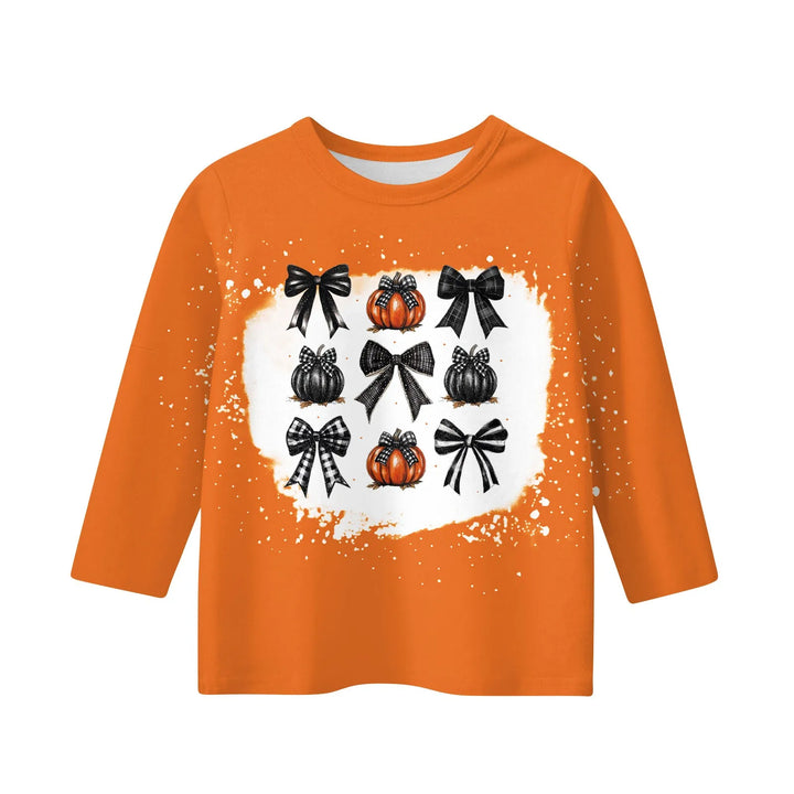 New Halloween Theme Cute Girl Printed T-shirt High Quality Three-quarter Sleeve Round Neck Tops Children Festival Birthday Gift