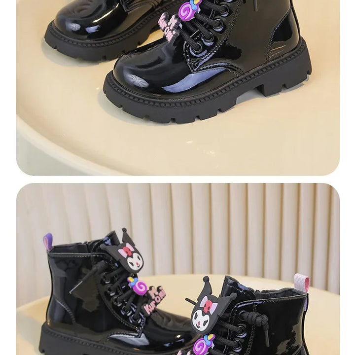 Kids Princess Shoes Cute Kuromi Soft Sole Girls Leather Boots Comfort Non-slip 2025 Autumn Winter New Children Short Boots Sweet