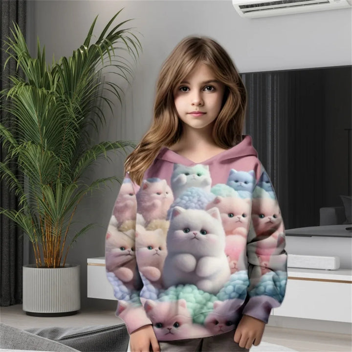 Girls Clothes Hoodie 3D Cat Print Blouses Sweatshirts Autumn Clothes for Children Sweatshirts Fashion Hoodies Children Clothes