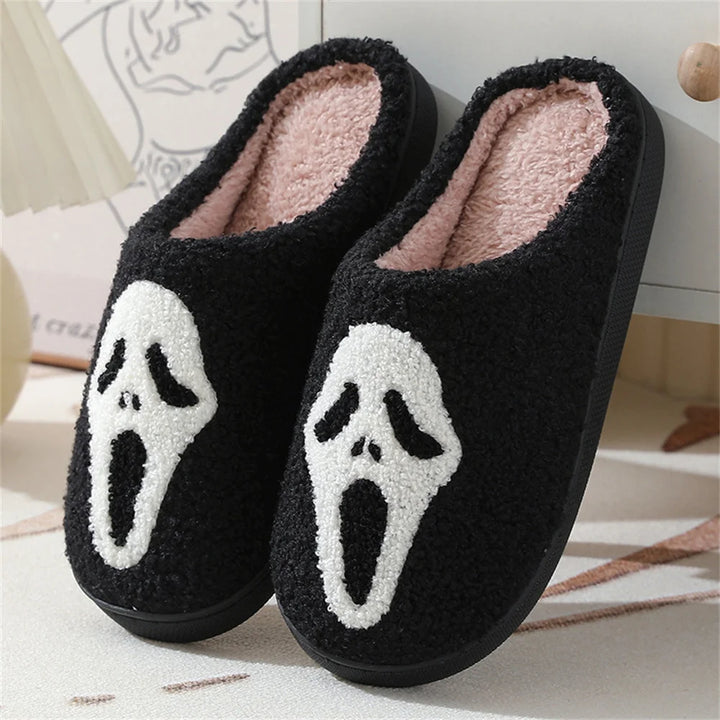 Halloween Cotton Slippers For Women Pumpkin Ghost Bat Soft Plush Non-Slip Shoes For Home Party And Winter