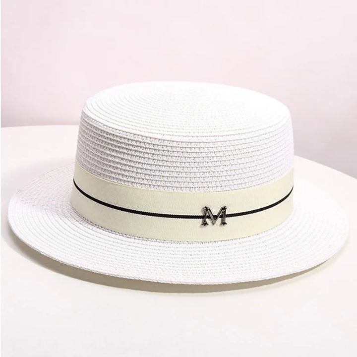 Straw hat women's summer flat top small top hat beach vacation hat straw woven hat sun hat
