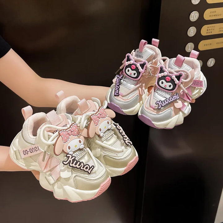 Cute Girl's Sneakers Cartoon Kuromi Melody Children Tennis Shoes Fashion Versatile Causal Classic Kids School Basketball Shoes