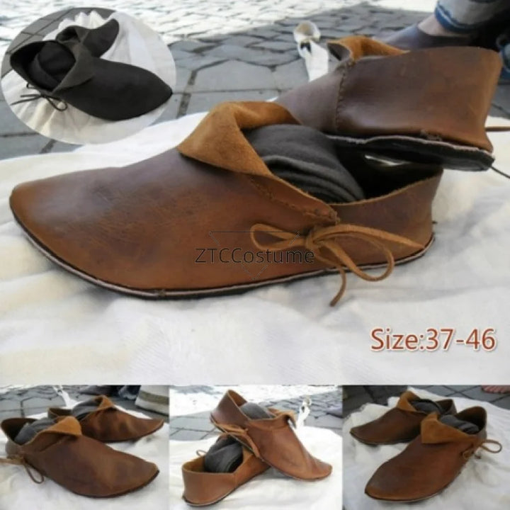 Halloween Party Cosplay Women Men's Medieval PU Leather Shoe Middle Ages Ankle Boots Victorian Renaissance Boot Shoes