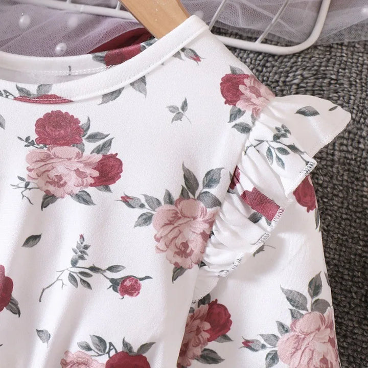 Casual Dresses for  Girls. New Spring and Autumn Fly Sleeve Long Sleeve Printed Mesh Dresses