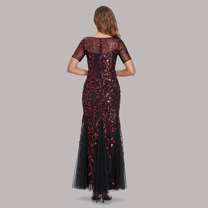 Gorgeous Round Neck Short Sleeves Sequined Mermaid Evening Dress