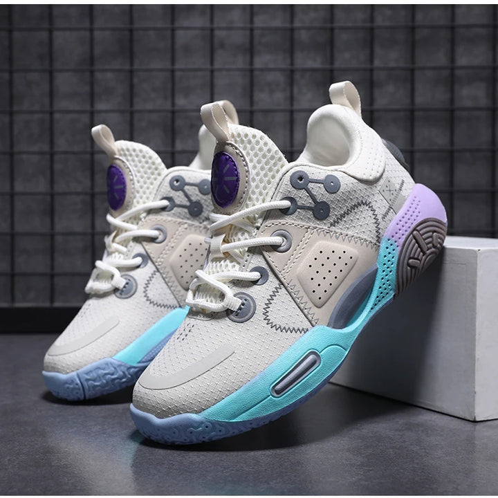 Kids Fashion Sneakers for Boys Leather Breathable Sports Basketball Shoes Lightweight Children School Walking Footwear