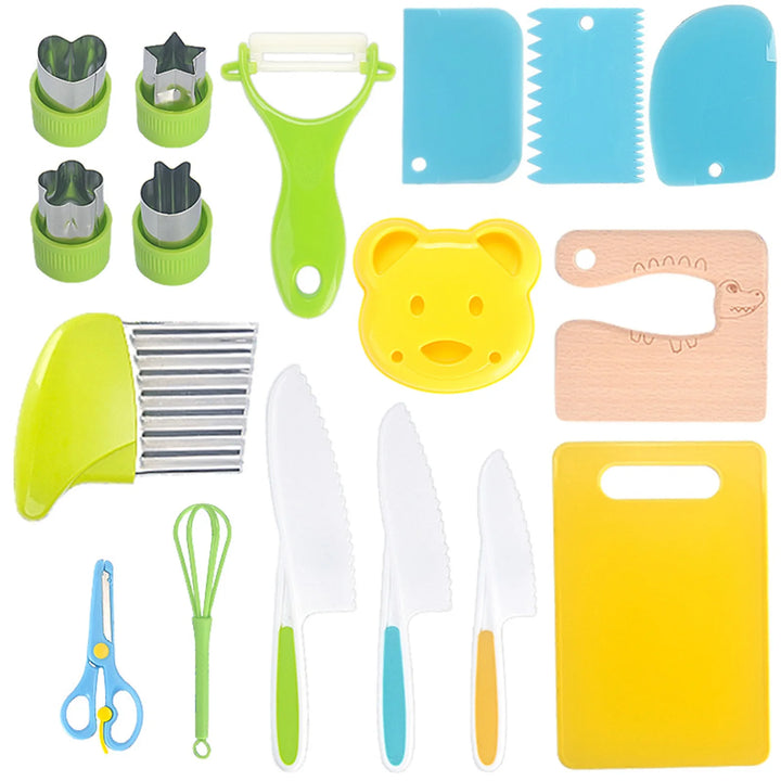 Plastic Kitchen Tools for Kids Cutting Board Knife Set Children Safety Cooking Tools for Picnics Camping Use