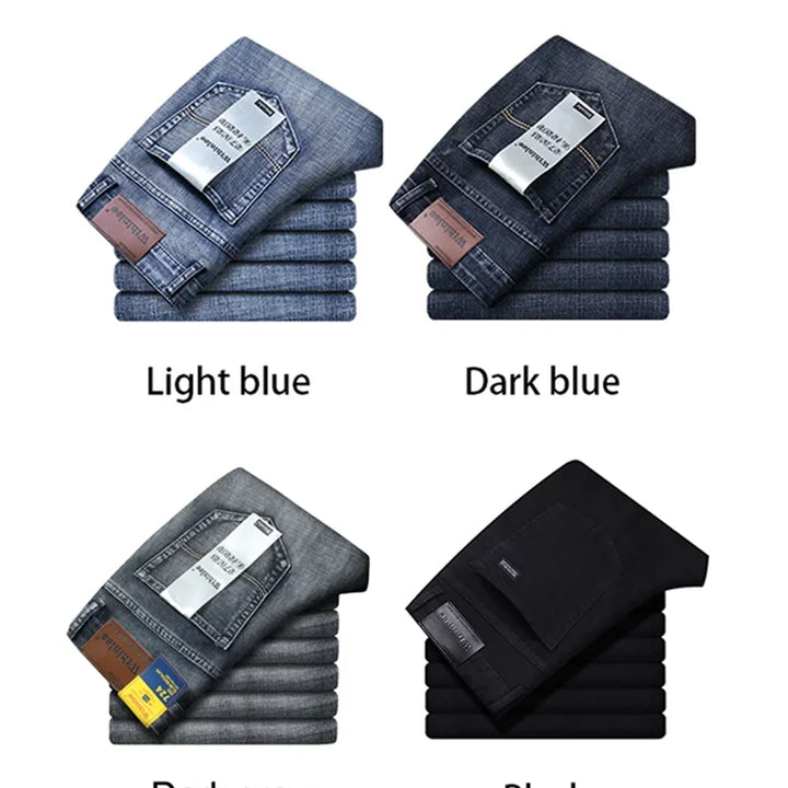 Wthinlee New Business Men's Jeans Casual Straight Stretch Fashion Classic Blue Black Work Denim Trousers Male Brand Clothing