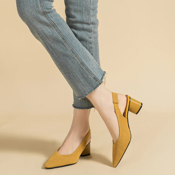 DIMANYU Women Dress Shoes Knitted Solid Color Toe Back Trip Fashion Sandals Women Pointed Toe Shallow Sidespace Women Sandals