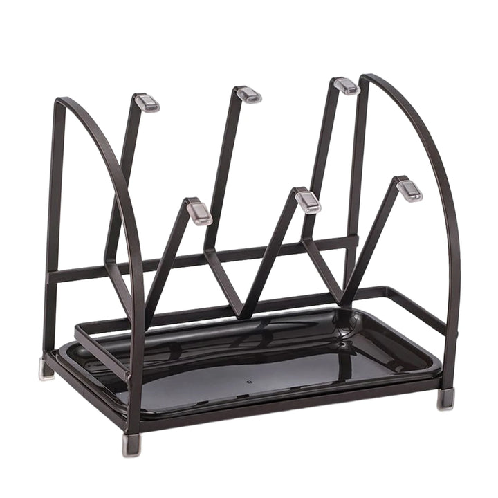 6 Slot Mug Drying Rack Non Slip Silicone Cup Organizer for Kitchen Counter Modern Steel Dish Drainer with Water Catcher Tray