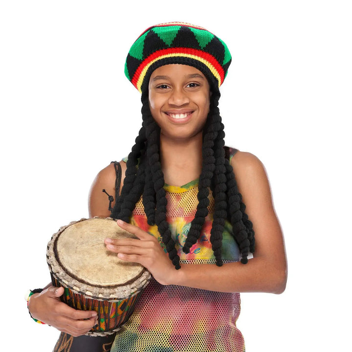 Handmade Crochet Knit False Braid Hat Jamaican Bob Rasta Beanie Cap Dreadlocks Wig Bob Marley Caribbean Fancy Dress Up Headwear