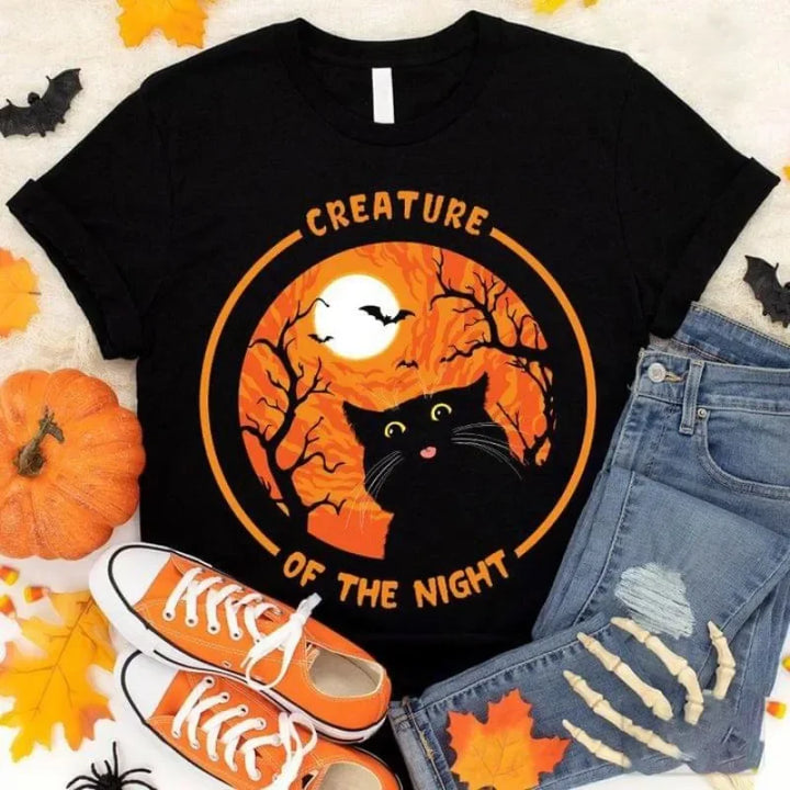 Halloween Mom Witch Black Cat Print T Shirt Women Short Sleeve O Neck Loose Tshirt Women Tee Shirt Tops Camisetas Mujer