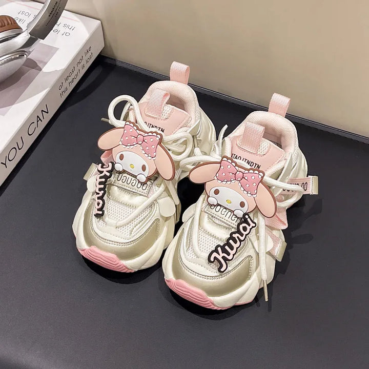 Cute Girl's Sneakers Cartoon Kuromi Melody Children Tennis Shoes Fashion Versatile Causal Classic Kids School Basketball Shoes