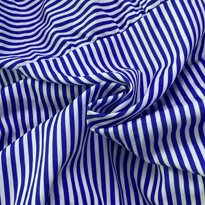 New Fashion Stripe Printed Short Sleeve Loose Waist Strap Long Collar Ankle Single Breasted Dress