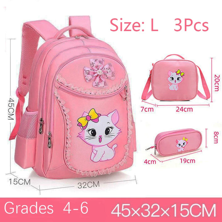 3PCS Kid Backpack For Girls Cartoon Cat Bowknot Children Lovely Bookbag with Lunch Box Schoolbag Gift Girl Backpack Waterproof