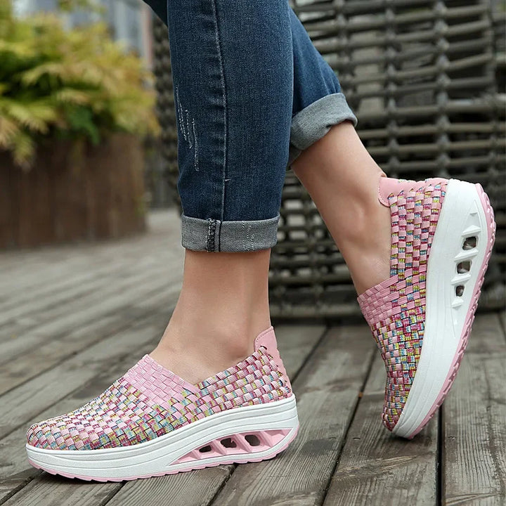 Women Sneakers Casual Wedges Increased Platform Shoes Woman Woven Breathable Sneakers Tenis Shoes Zapatillas Chaussure Femme