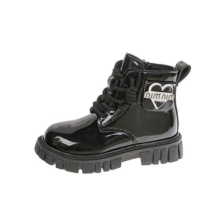 Kids Shoes Boots For Girl New School Thick Bottom Ankle Leather Boots Fashion Round-toe Children Black Short Boots Side Zipper