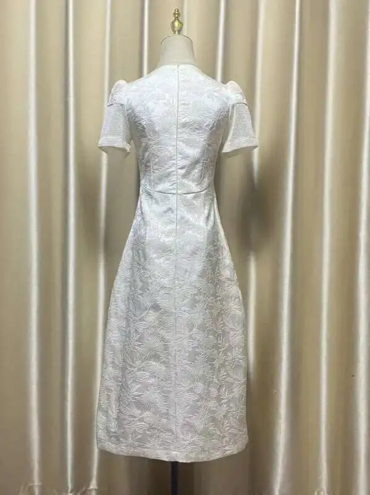 Elegant Long Dress Fairy Style Embroidered Flower Waist O Neck Short Sleeve Fashion Dress