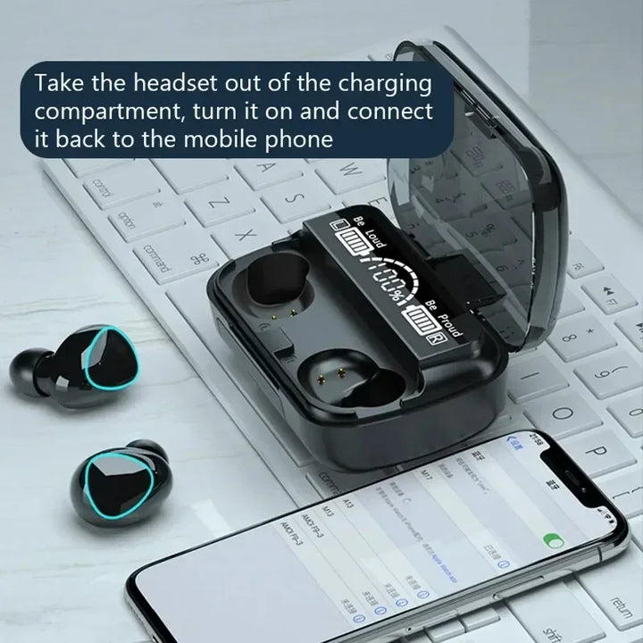 Original M10 Wireless Bluetooth Headset  Earphones Bluetooth Headphones with Mic Earbuds  Charger Box LED Display Fone