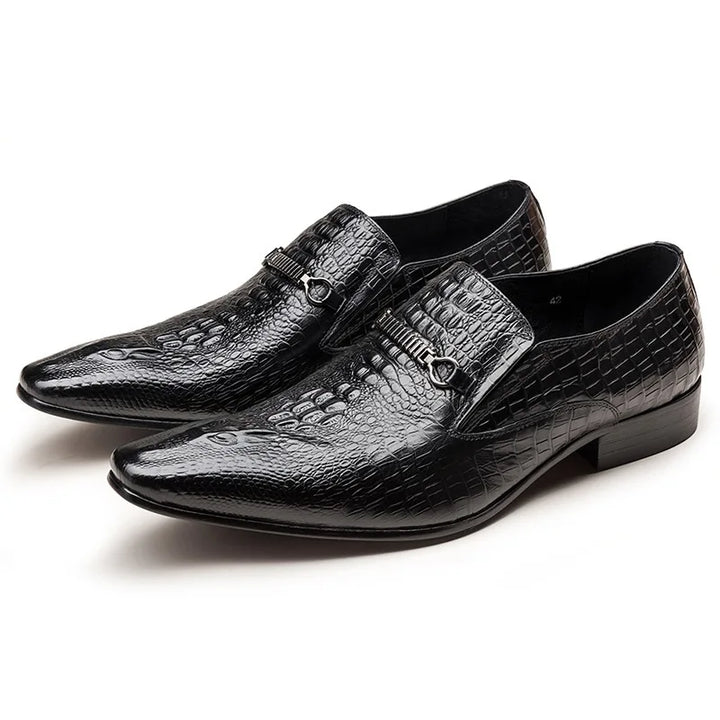 Classic Men's Slip-on Leather Dress Shoes Luxury Fashion Office Casual Business Men Formal Shoes Alligator Pattern Male Loafers
